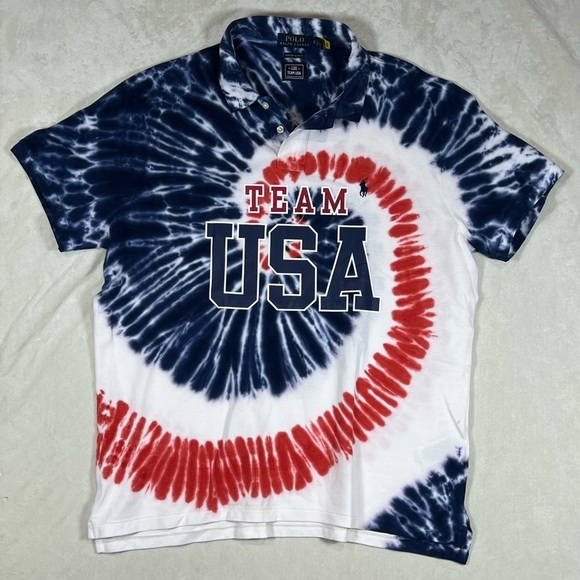 Polo Ralph Lauren Official Team USA XL Custom Slim Fit 2020 Tie Dye Polo Shirt - Picture 1 of 11